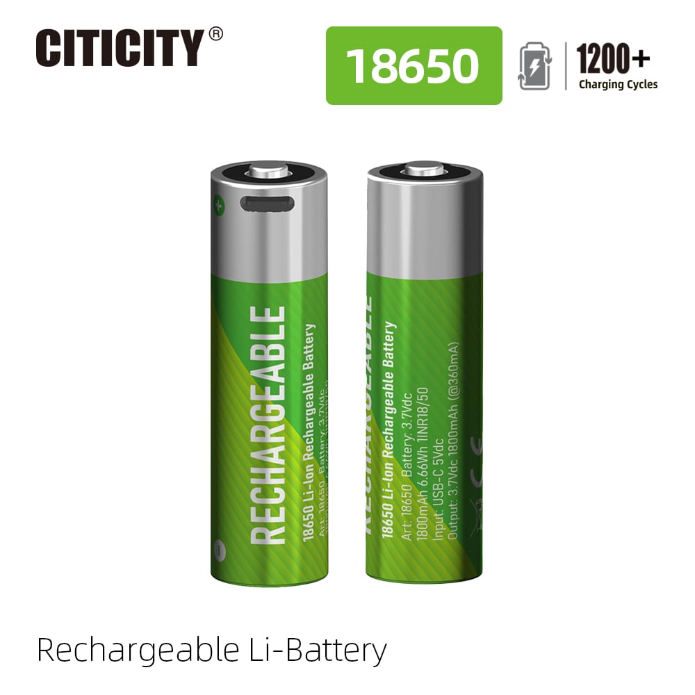 CITICITY 18650 2000mAh Type-C Rechargeable Li-ion Battery – Green Edition