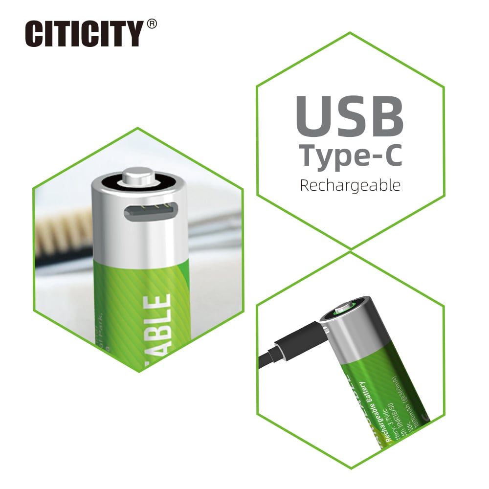 CITICITY 18650 2000mAh Type-C Rechargeable Li-ion Battery – Green Edition