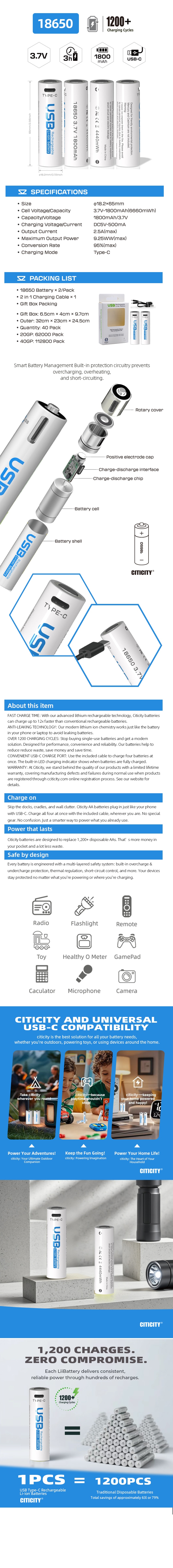 18650 rechargeable Li-ion battery White Edition detail image 1
