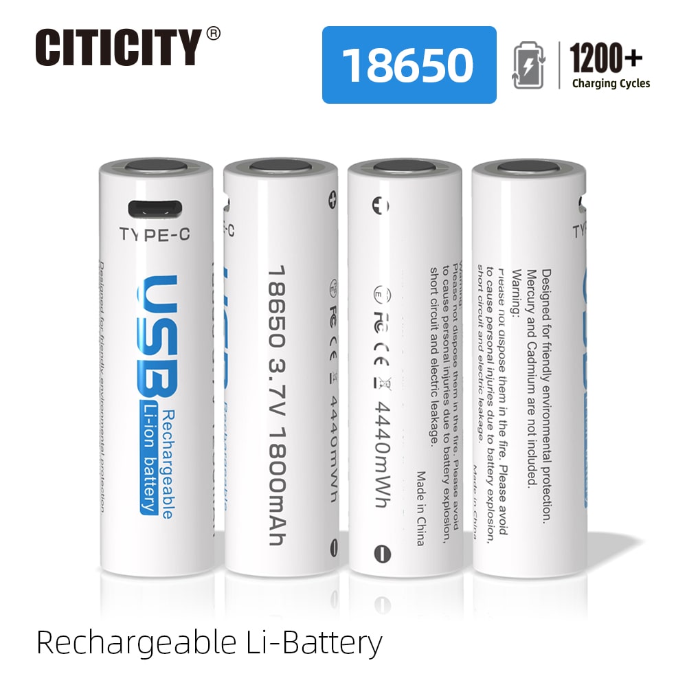 CITICITY 18650 2000mAh Type-C Rechargeable Li-ion Battery – White Edition