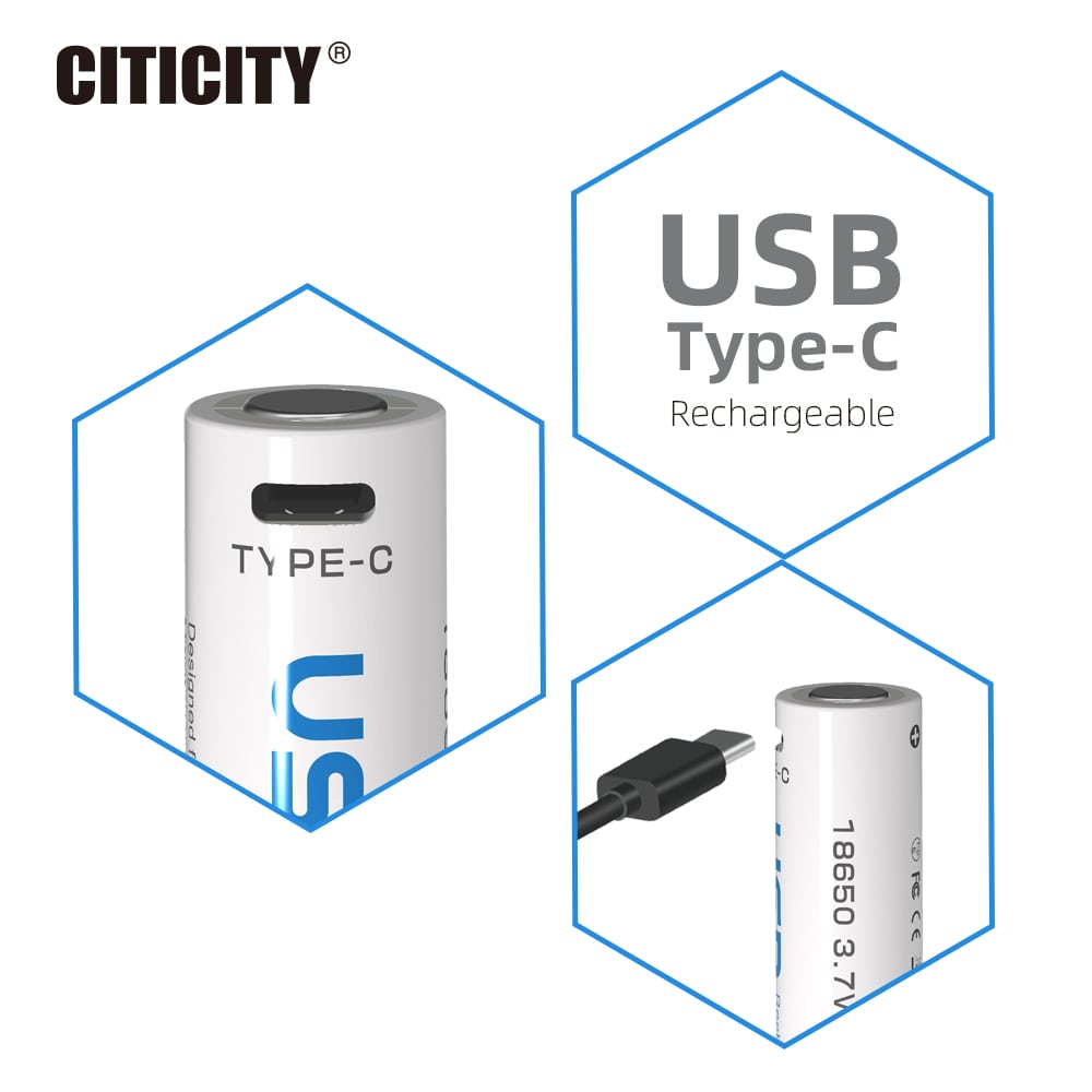 CITICITY 18650 2000mAh Type-C Rechargeable Li-ion Battery – White Edition