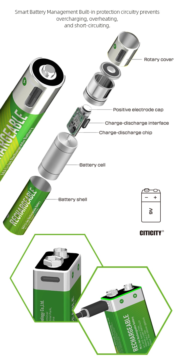 6F22 / 9V rechargeable Li-ion battery Green Edition detail image 2