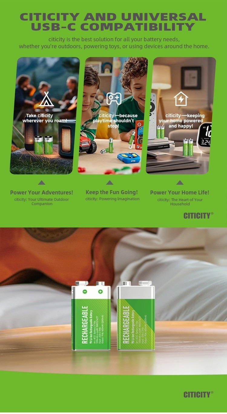 6F22 / 9V rechargeable Li-ion battery Green Edition detail image 4