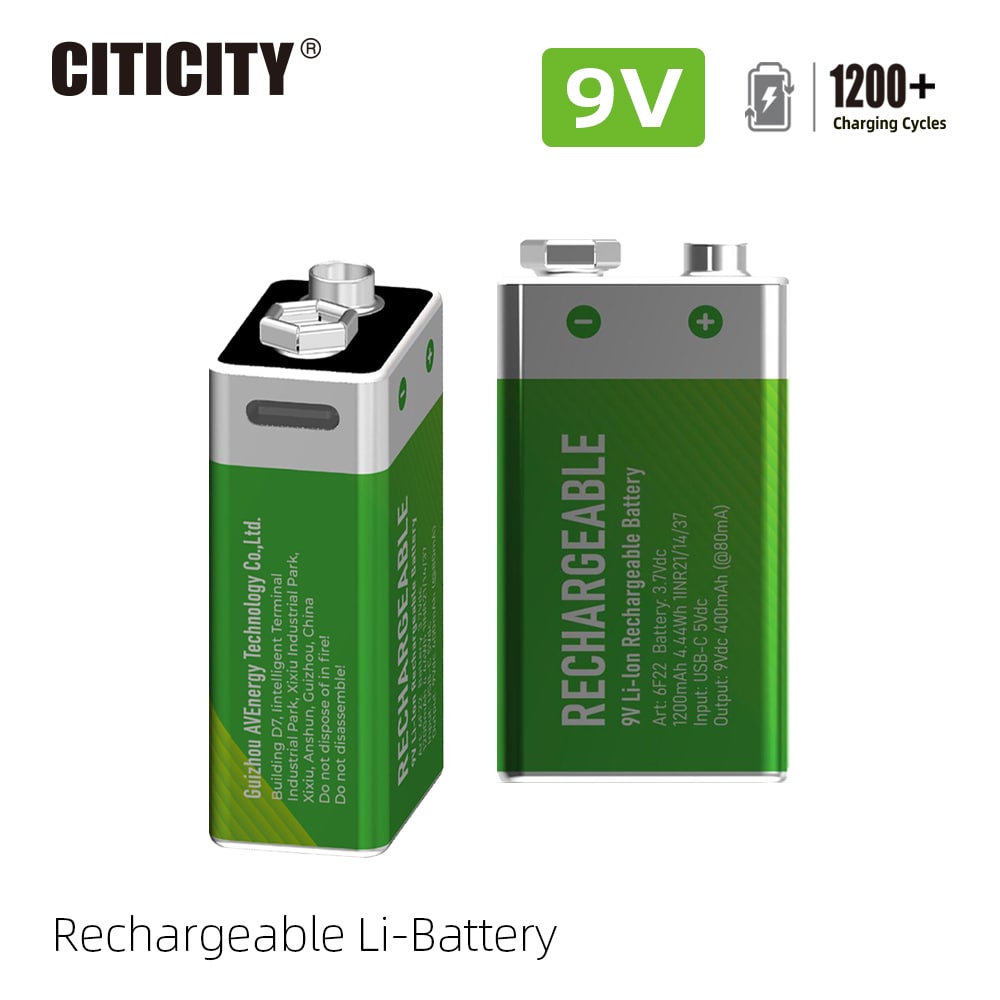 CITICITY 9V 400mAh Type-C Rechargeable Li-ion Battery – Green Edition