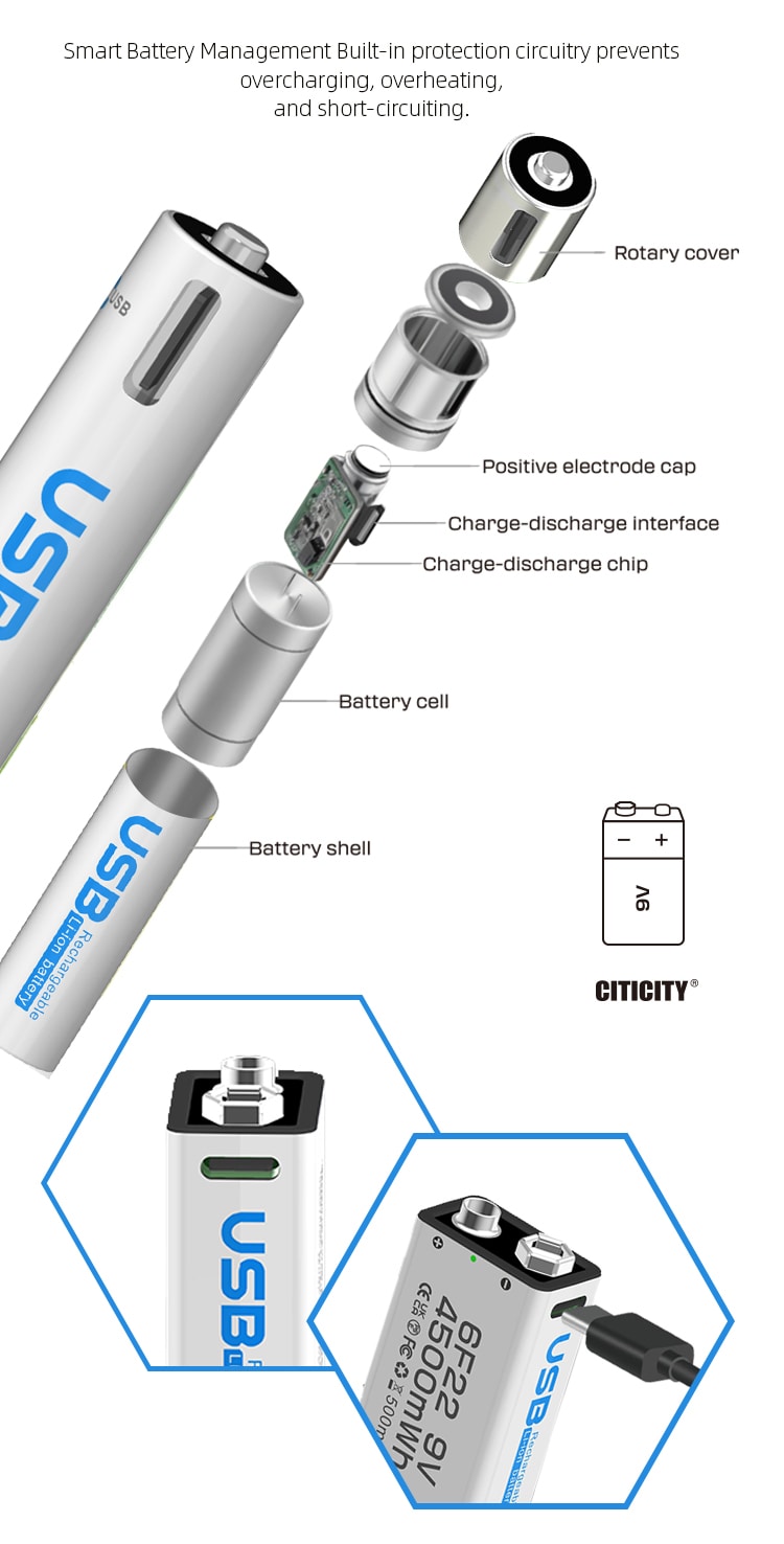 6F22 / 9V rechargeable Li-ion battery White Edition detail image 3