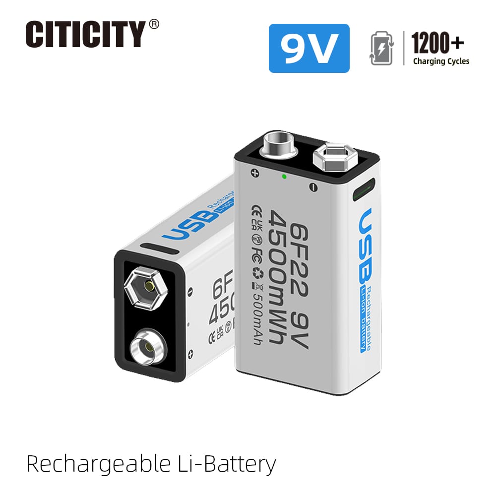 CITICITY 9V 400mAh Type-C Rechargeable Li-ion Battery – White Edition