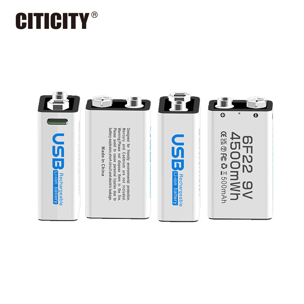 CITICITY 9V 400mAh Type-C Rechargeable Li-ion Battery – White Edition