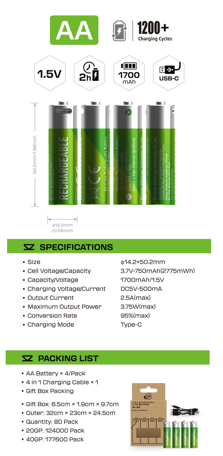AA rechargeable Li-ion battery Green Edition detail image 2