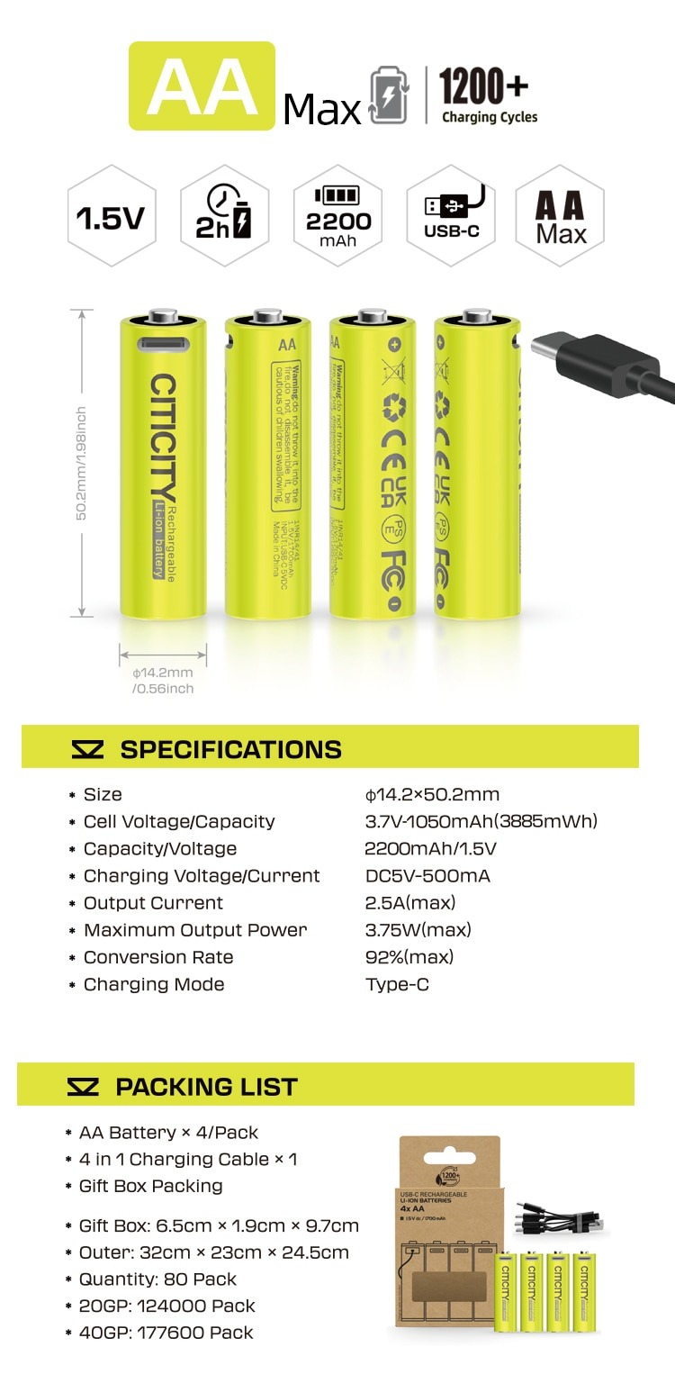 AA Max rechargeable Li-ion battery detail image 1