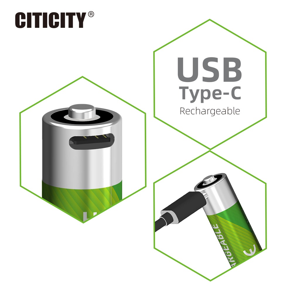 CITICITY AA Max 2200mAh Type-C Rechargeable Li-ion Battery – Green Edition