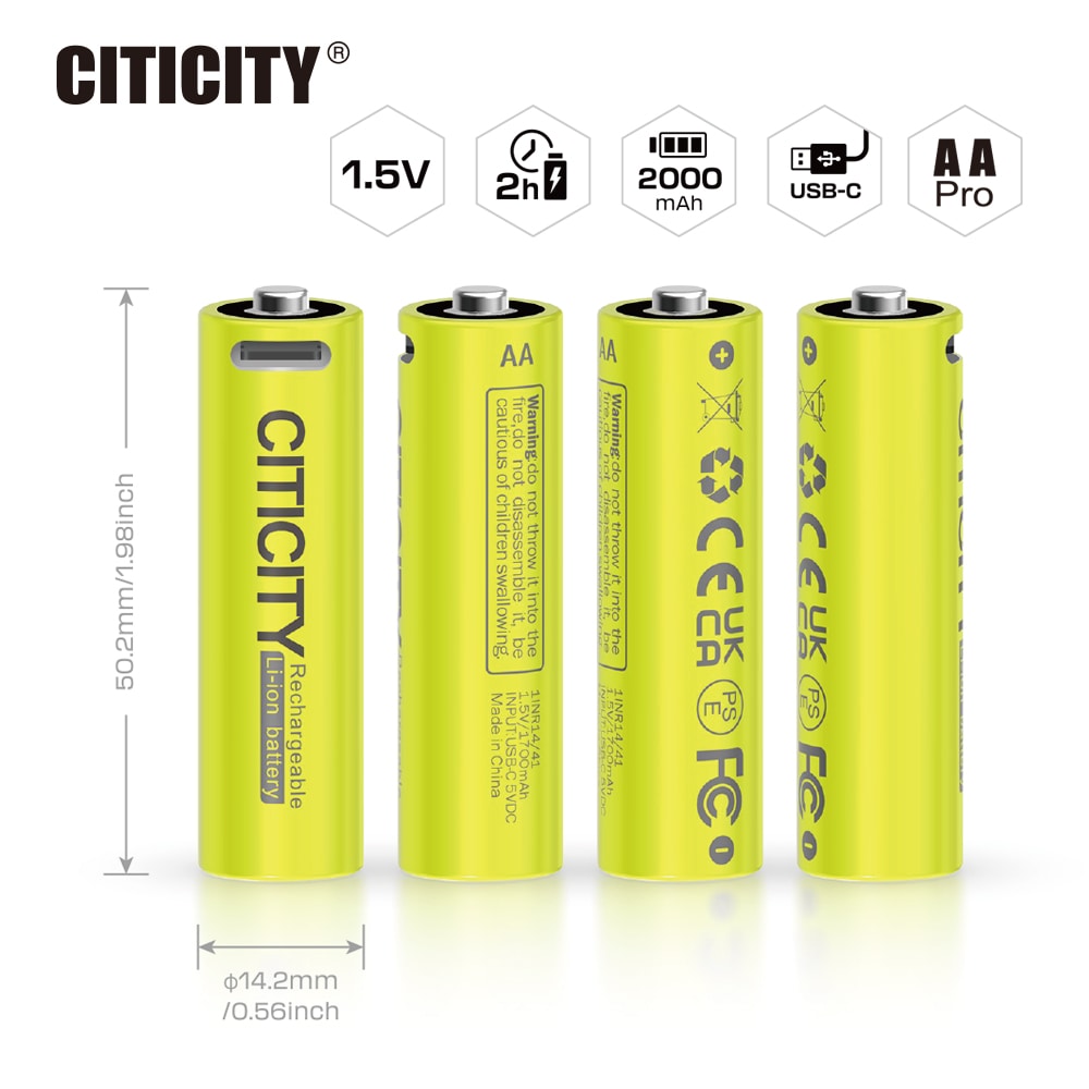 CITICITY AA Pro 2000mAh Type-C Rechargeable Li-ion Battery