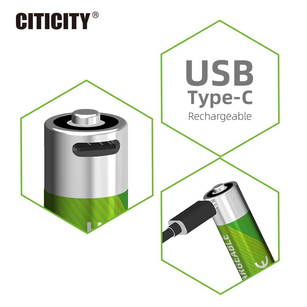 CITICITY AA Pro 2000mAh Type-C Rechargeable Li-ion Battery – Green Edition