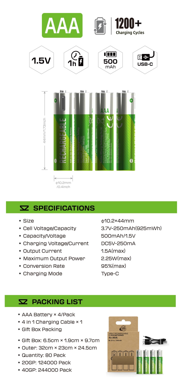 AAA rechargeable Li-ion battery Green Edition detail image 1