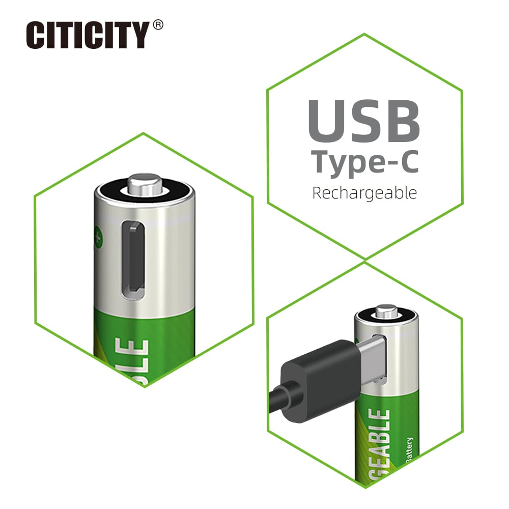 CITICITY AAA 500mAh Type-C Rechargeable Li-ion Battery – Green Edition