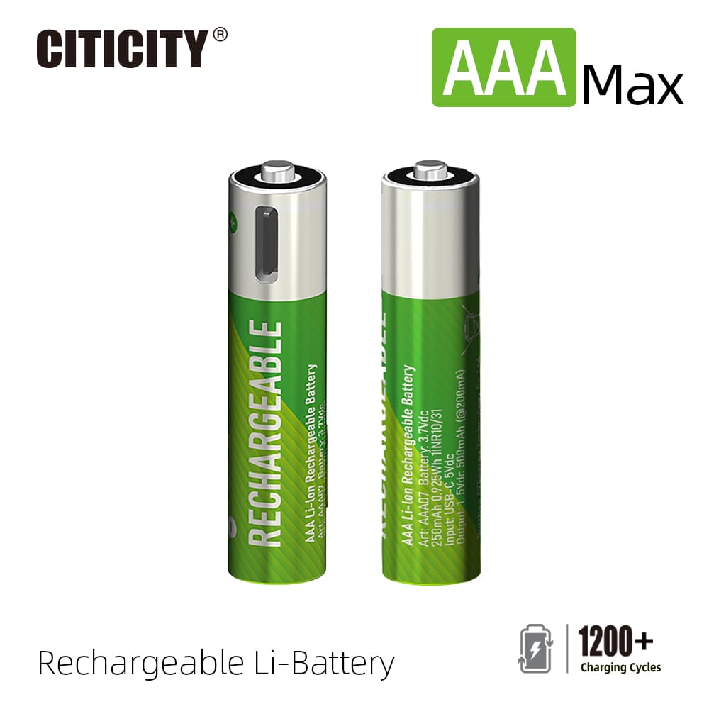 CITICITY AAA Max 600mAh Type-C Rechargeable Li-ion Battery – Green Edition