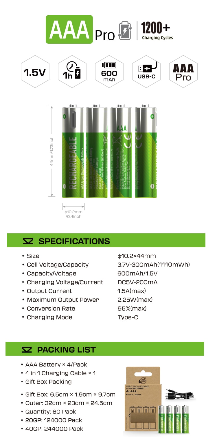 AAA Pro rechargeable Li-ion battery Green Edition detail image 1